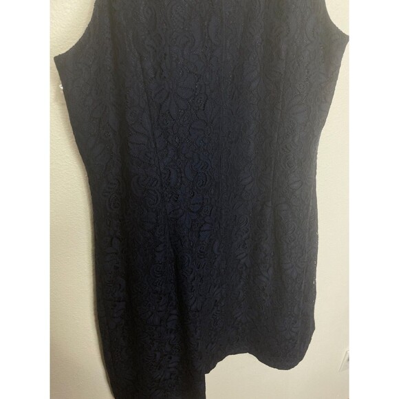 Vince Camuto Sz 14 Tie-Neck Lace Sheath Dress Navy Blue Sleeveless Zip Cocktail - Picture 16 of 16